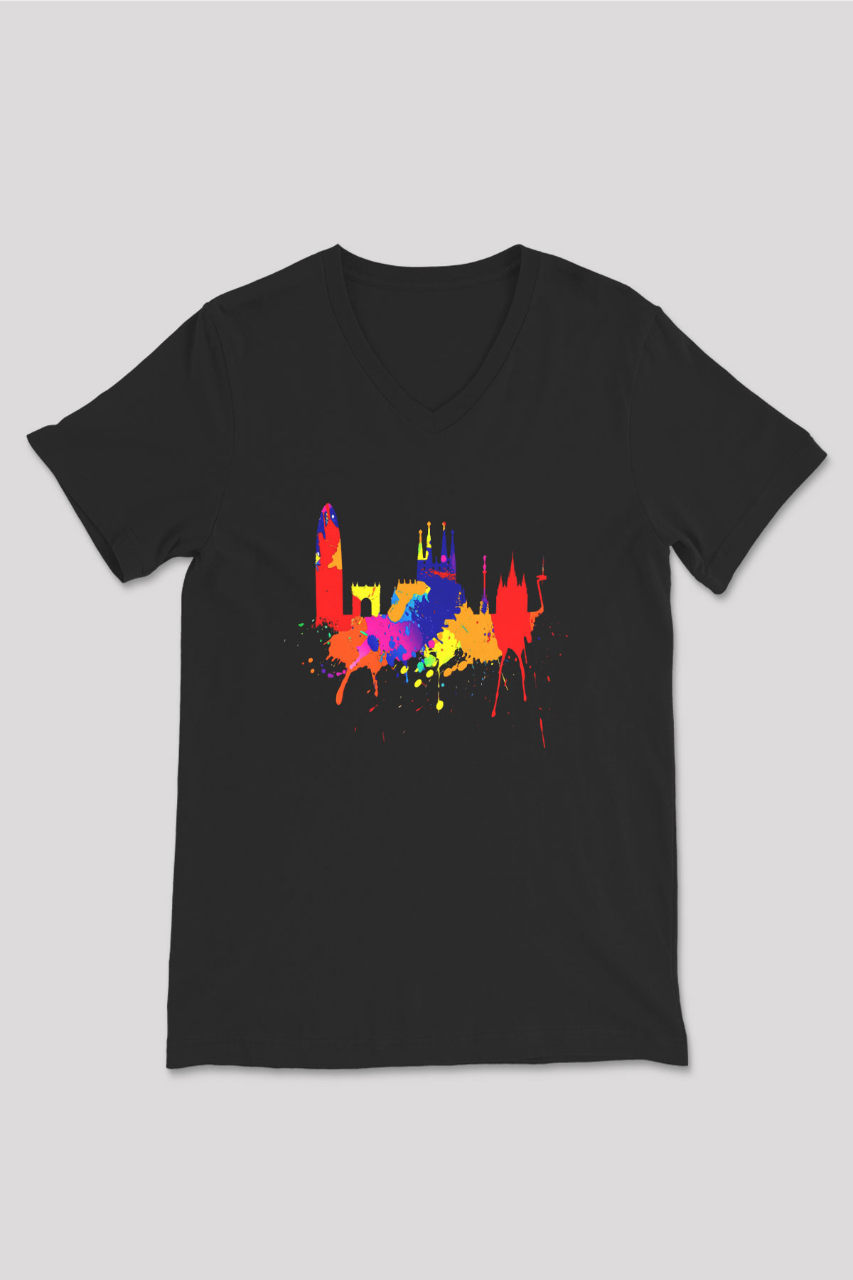 La Sagrada Familia Siyah Unisex V Yaka Tişört