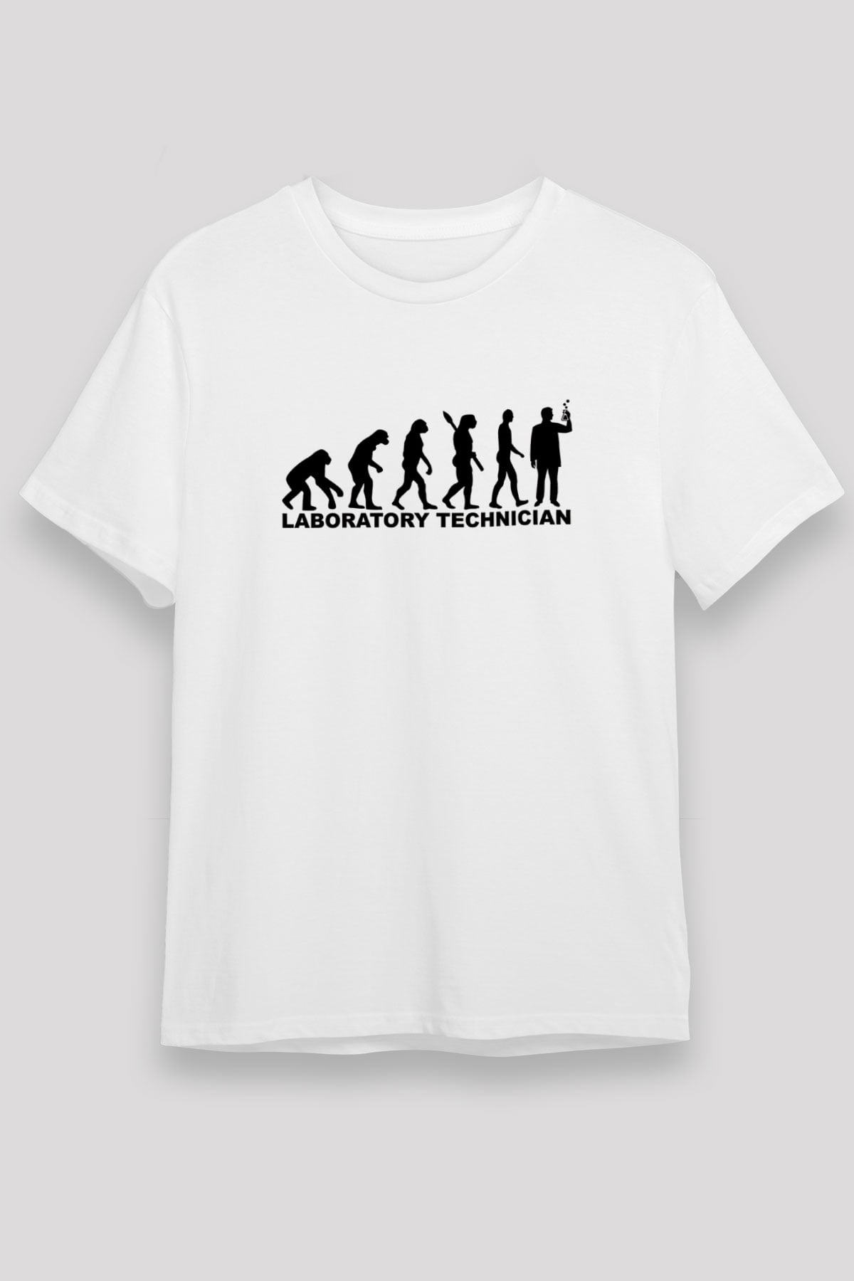 Laborant Evrimi Baskılı Unisex Beyaz Tişört - Tshirt