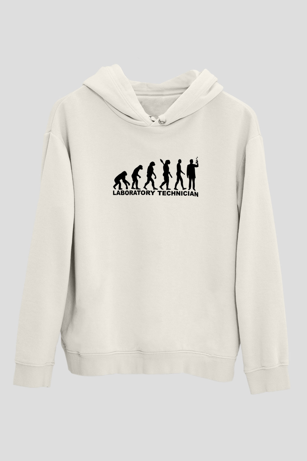 Laborant Evrimi Baskılı Unisex Ekru Hoodie