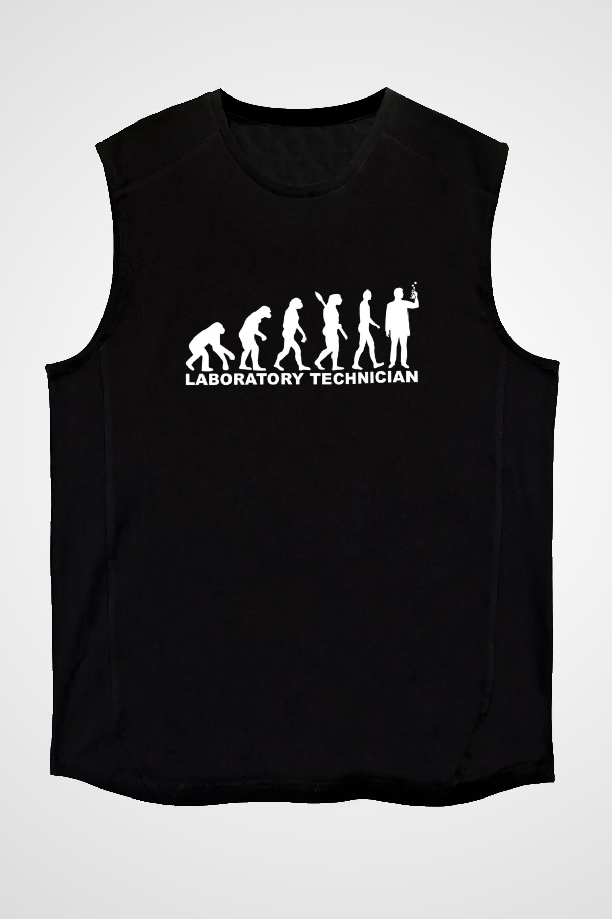 Laborant Evrimi Baskılı Unisex Kolsuz Siyah Tişört - Tshirt