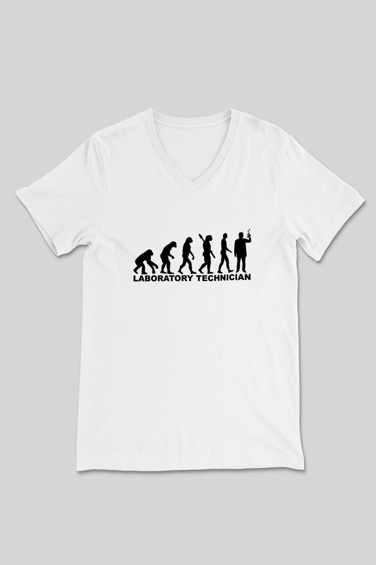 Laborant Evrimi Baskılı Unisex V Yaka Beyaz Tişört - Tshirt