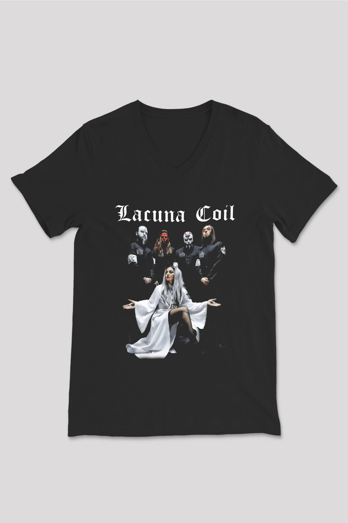 Lacuna Coil Siyah Unisex V Yaka Tişört T-Shirt
