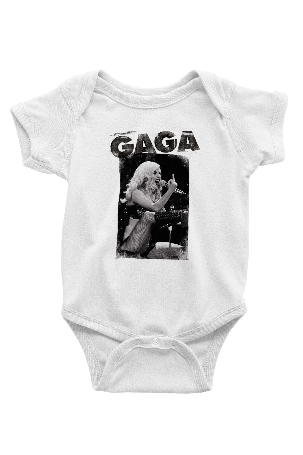 Lady Gaga Baskılı Beyaz Unisex Bebek Body - Zıbın