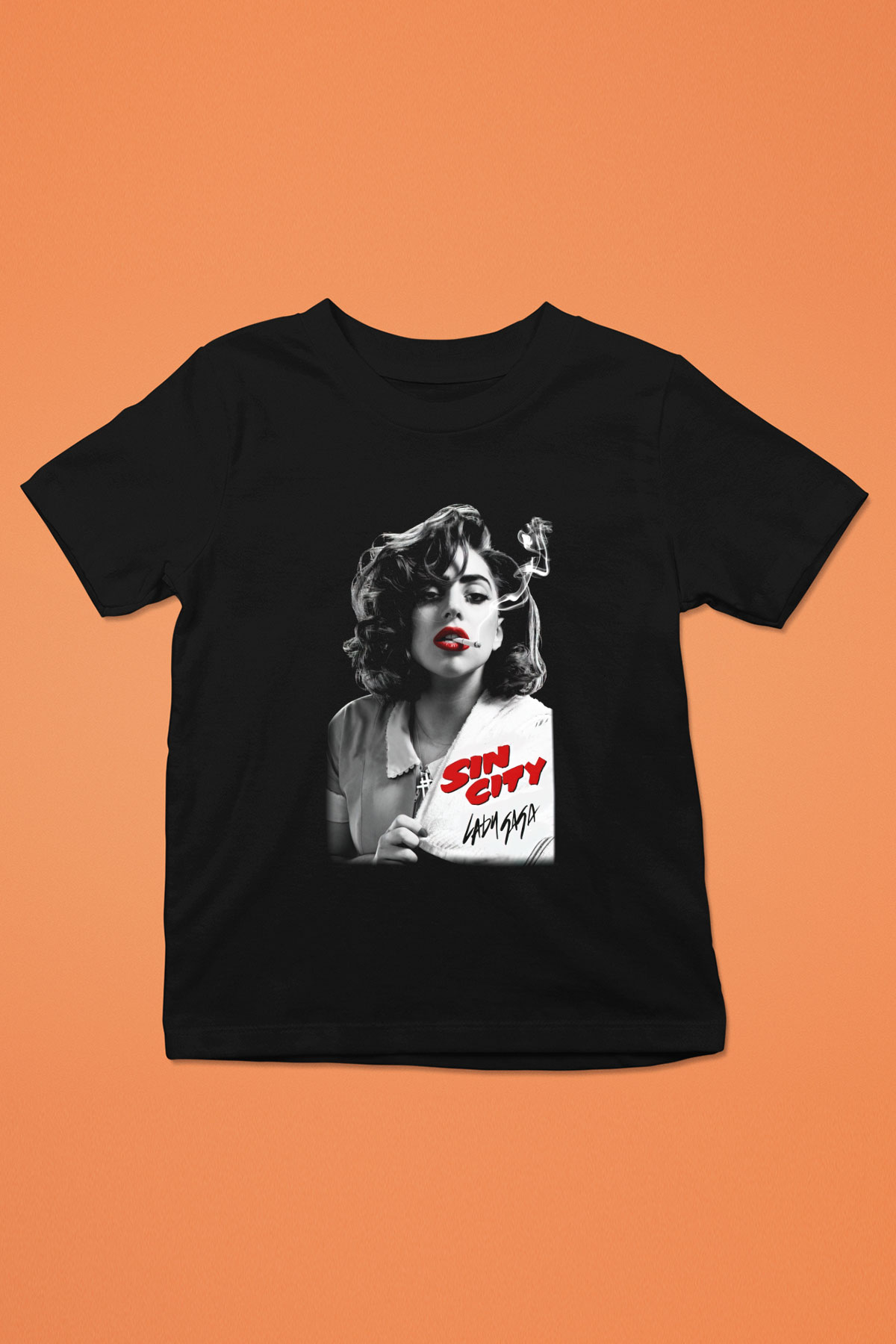 Lady Gaga Baskılı Siyah Unisex Çocuk Tişört