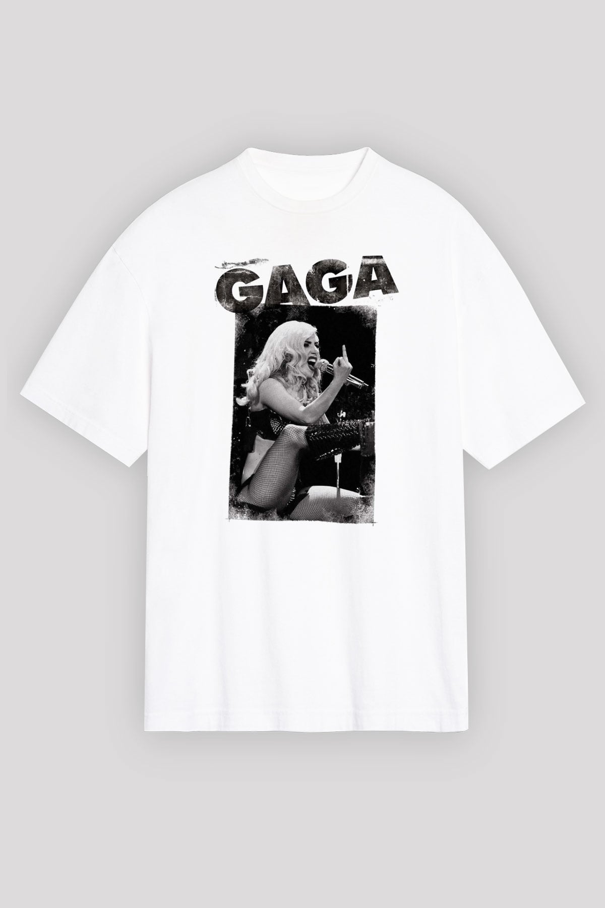 Lady Gaga Beyaz Unisex Oversize Tişört T-Shirt