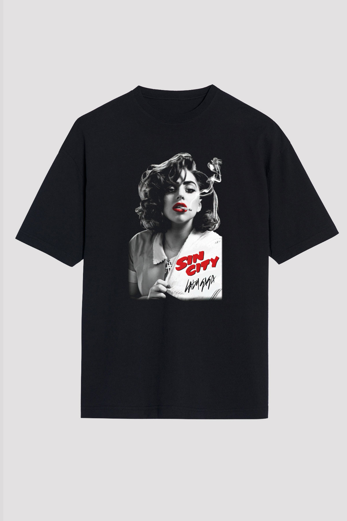 Lady Gaga Siyah Unisex Oversize Tişört T-Shirt