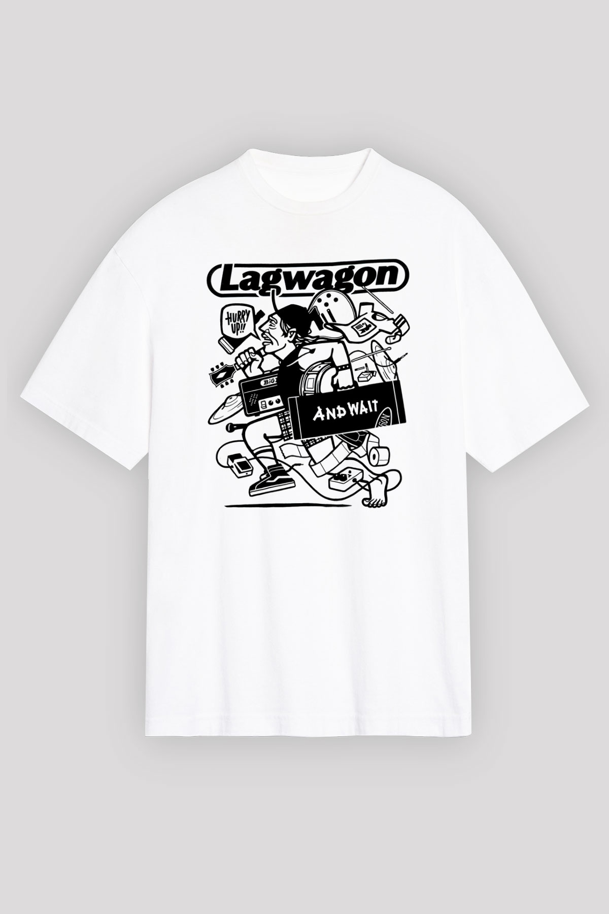 Lagwagon Baskılı Beyaz Unisex Oversize Tişört - Tshirt