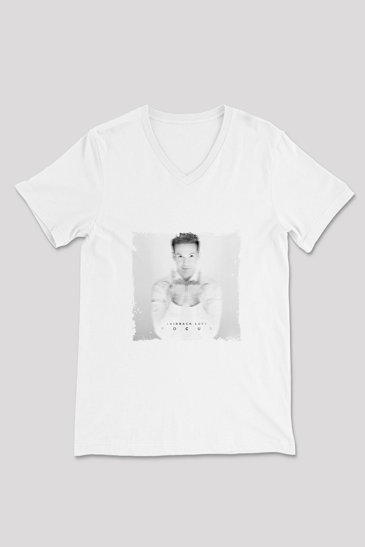 Laidback Luke Baskılı Beyaz V Yaka Unisex Tişört