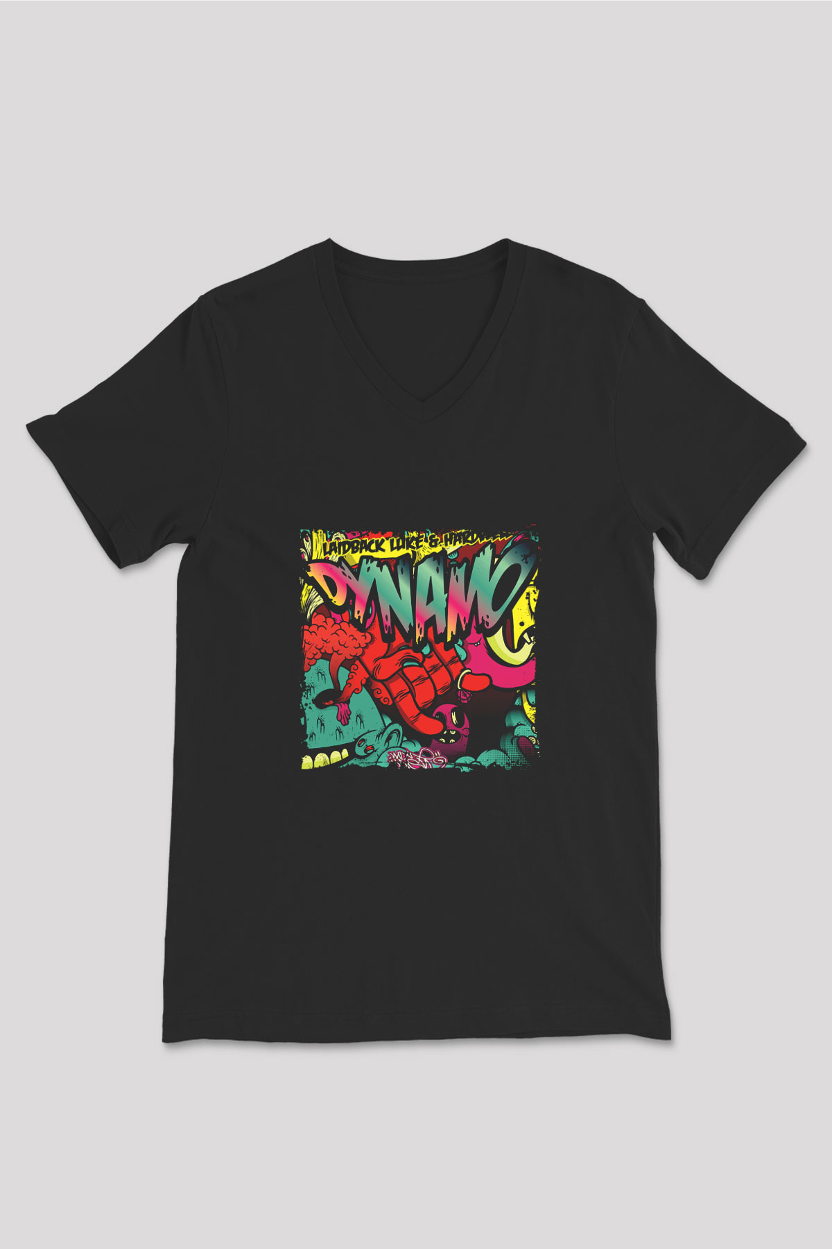 Laidback Luke Baskılı Unisex Siyah V Yaka Tişört