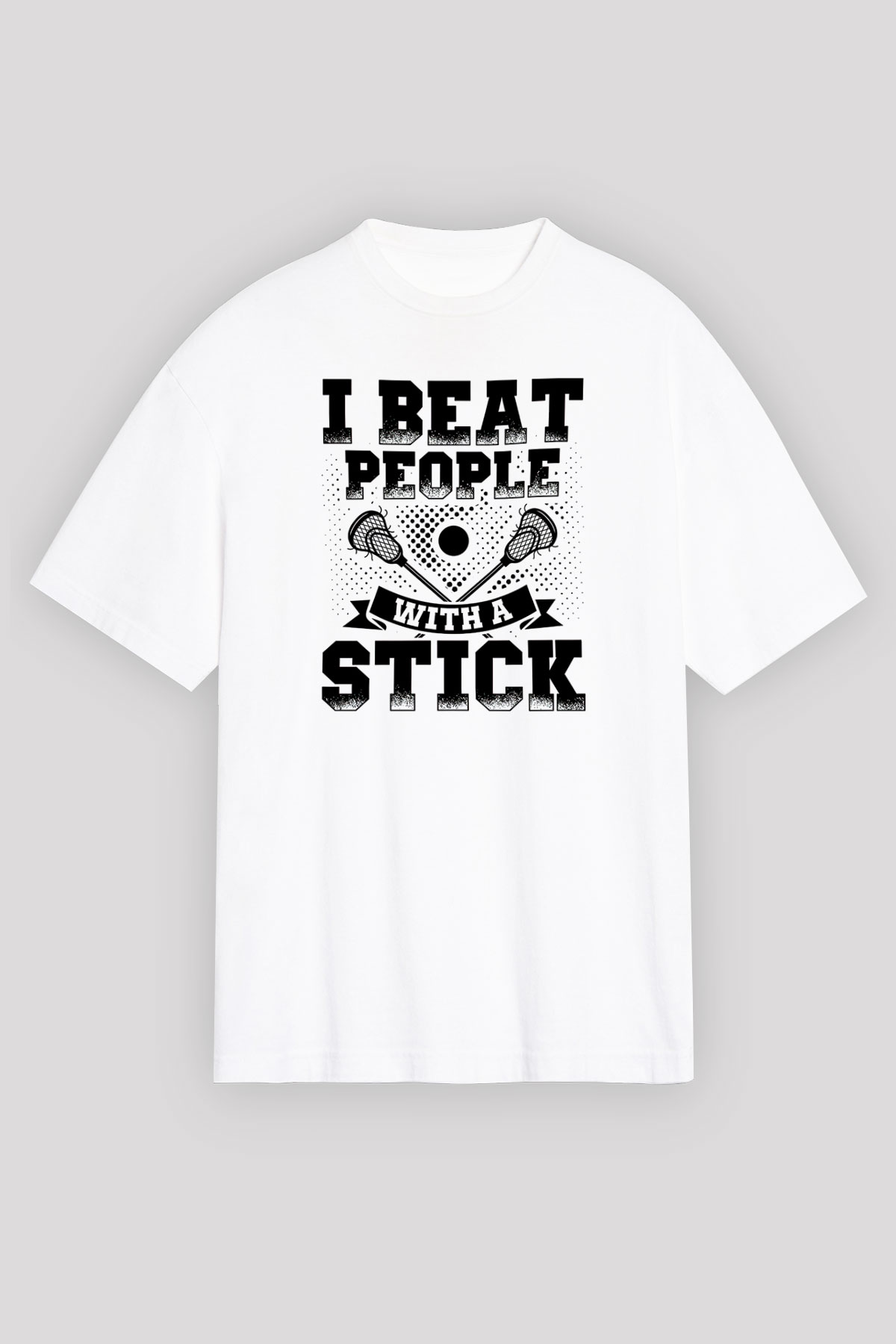 Lakros Baskılı Unisex Beyaz Oversize Tişört - Tshirt