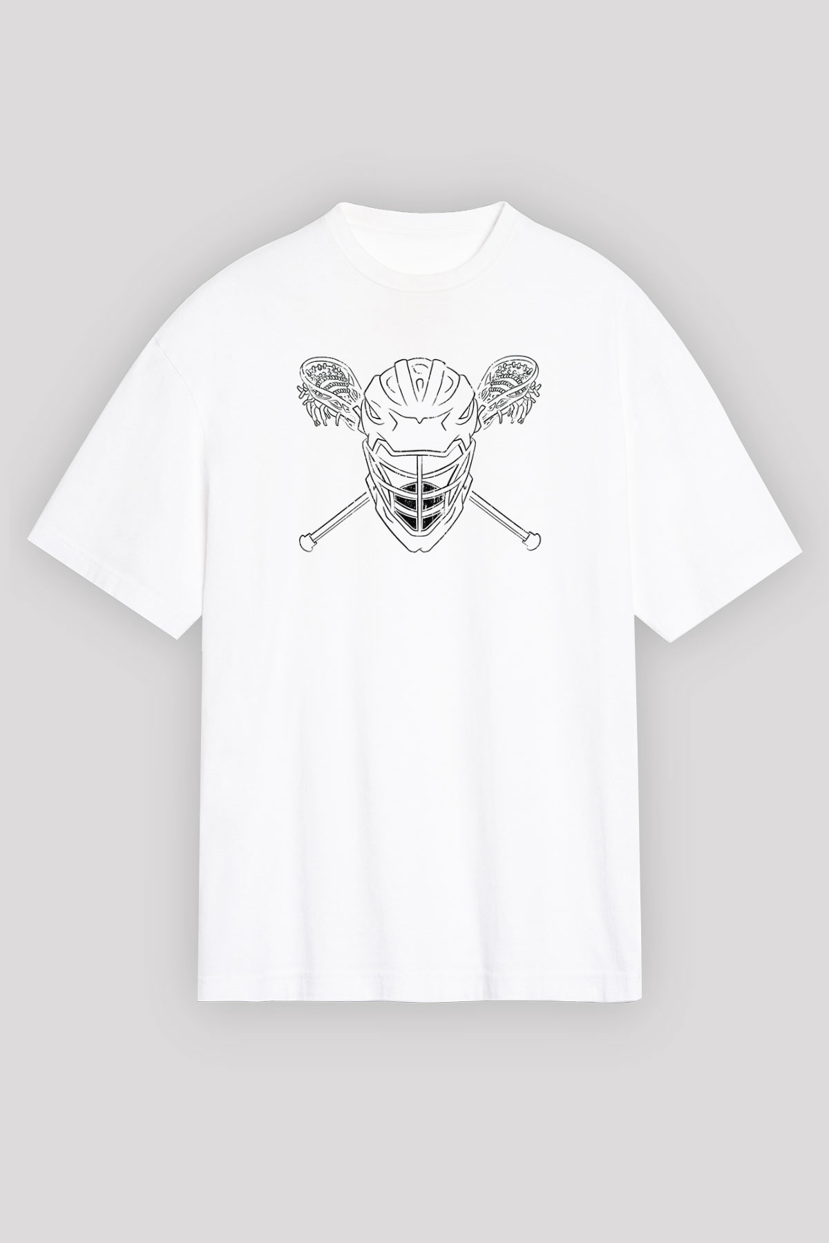 Lakros Baskılı Unisex Beyaz Oversize Tişört - Tshirt