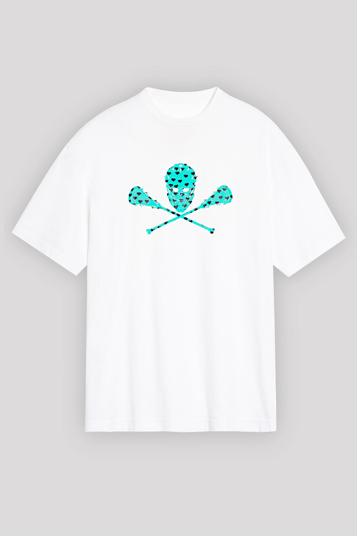Lakros Baskılı Unisex Beyaz Oversize Tişört - Tshirt