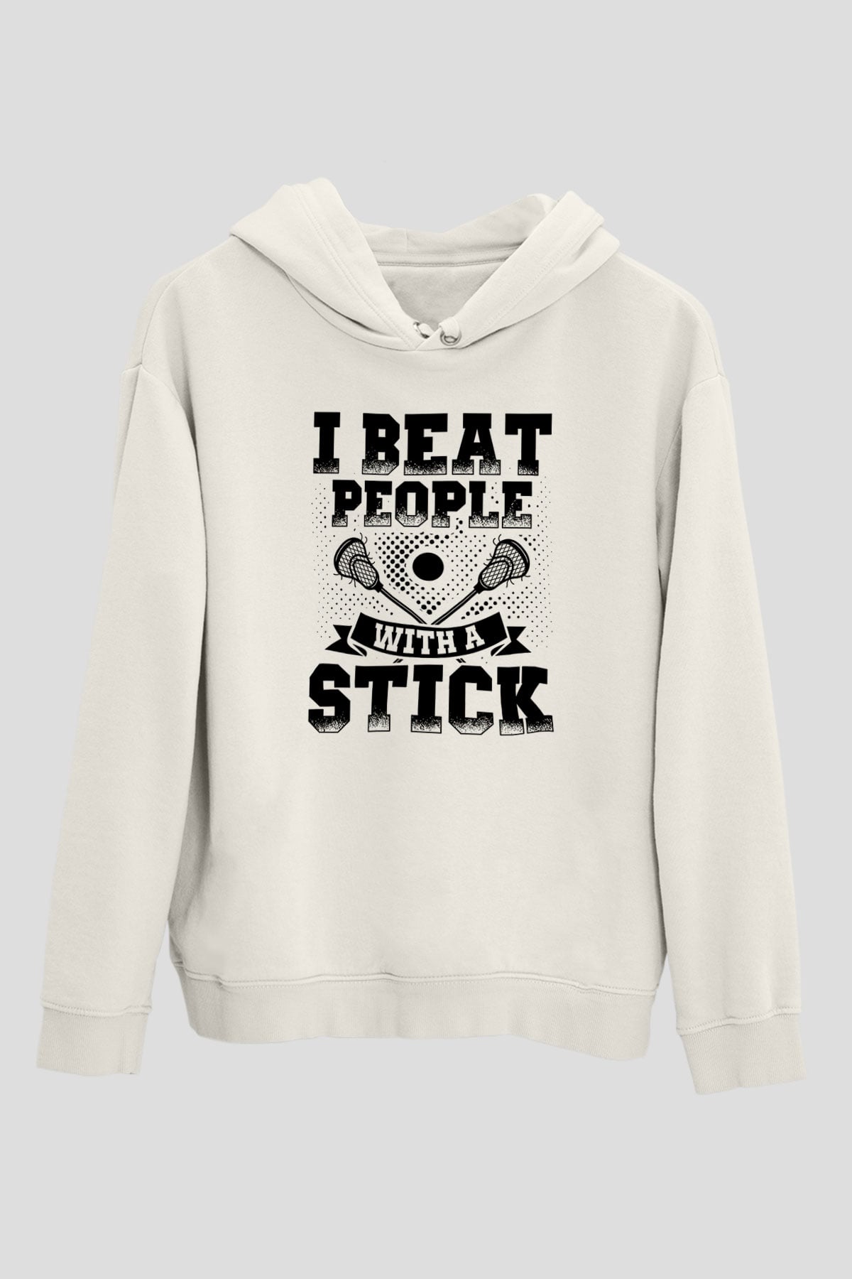 Lakros Baskılı Unisex Ekru Hoodie