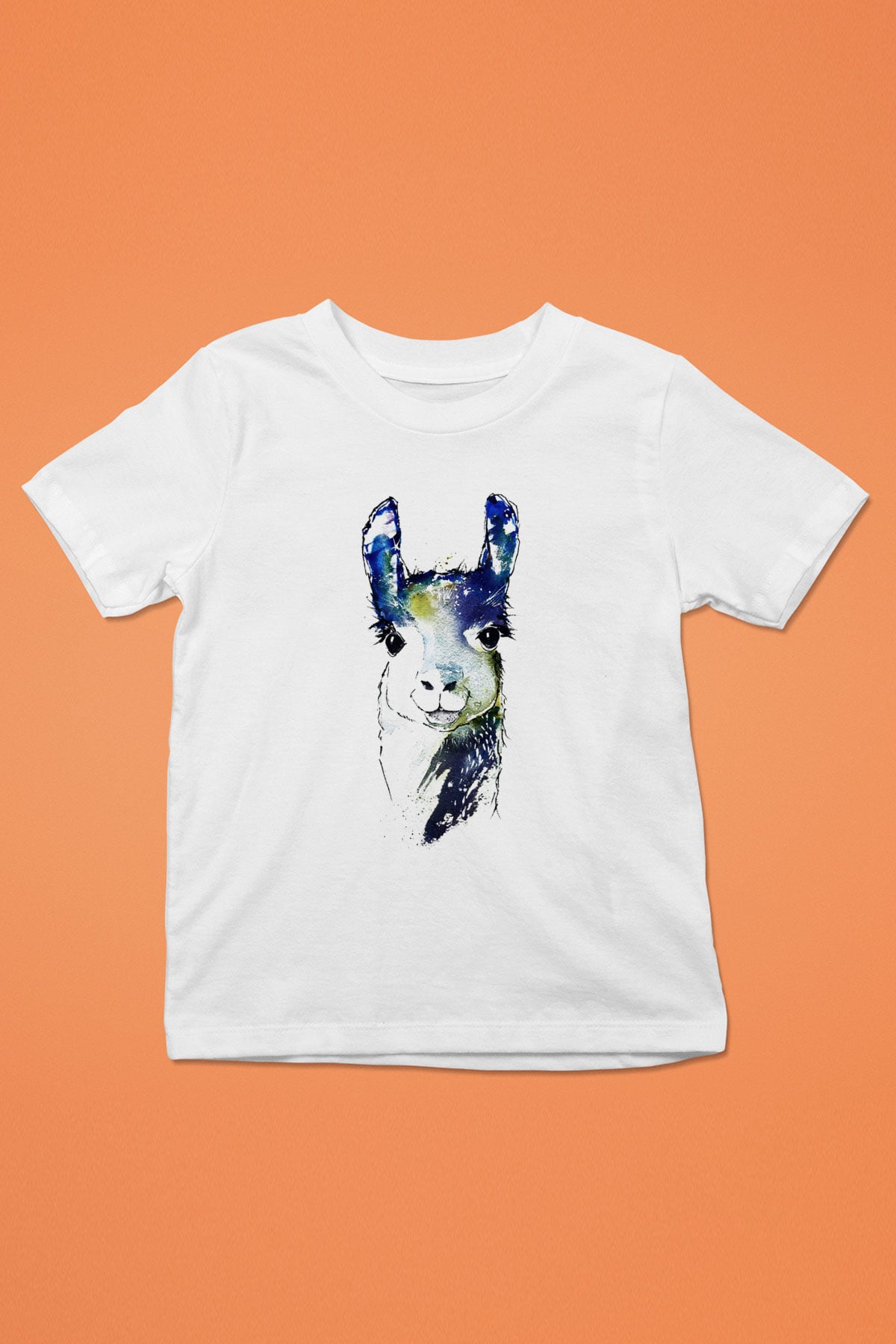 Lama Baskılı Beyaz Unisex Çocuk Tişört