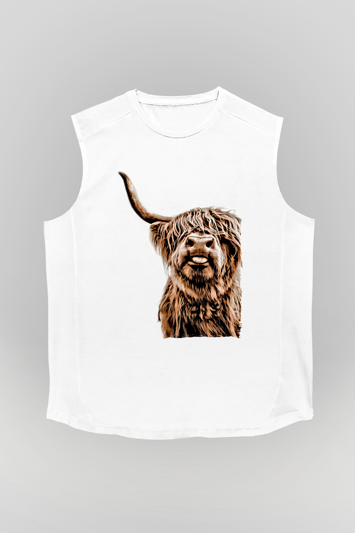 Lama Baskılı Unisex Beyaz  Kolsuz Tişört