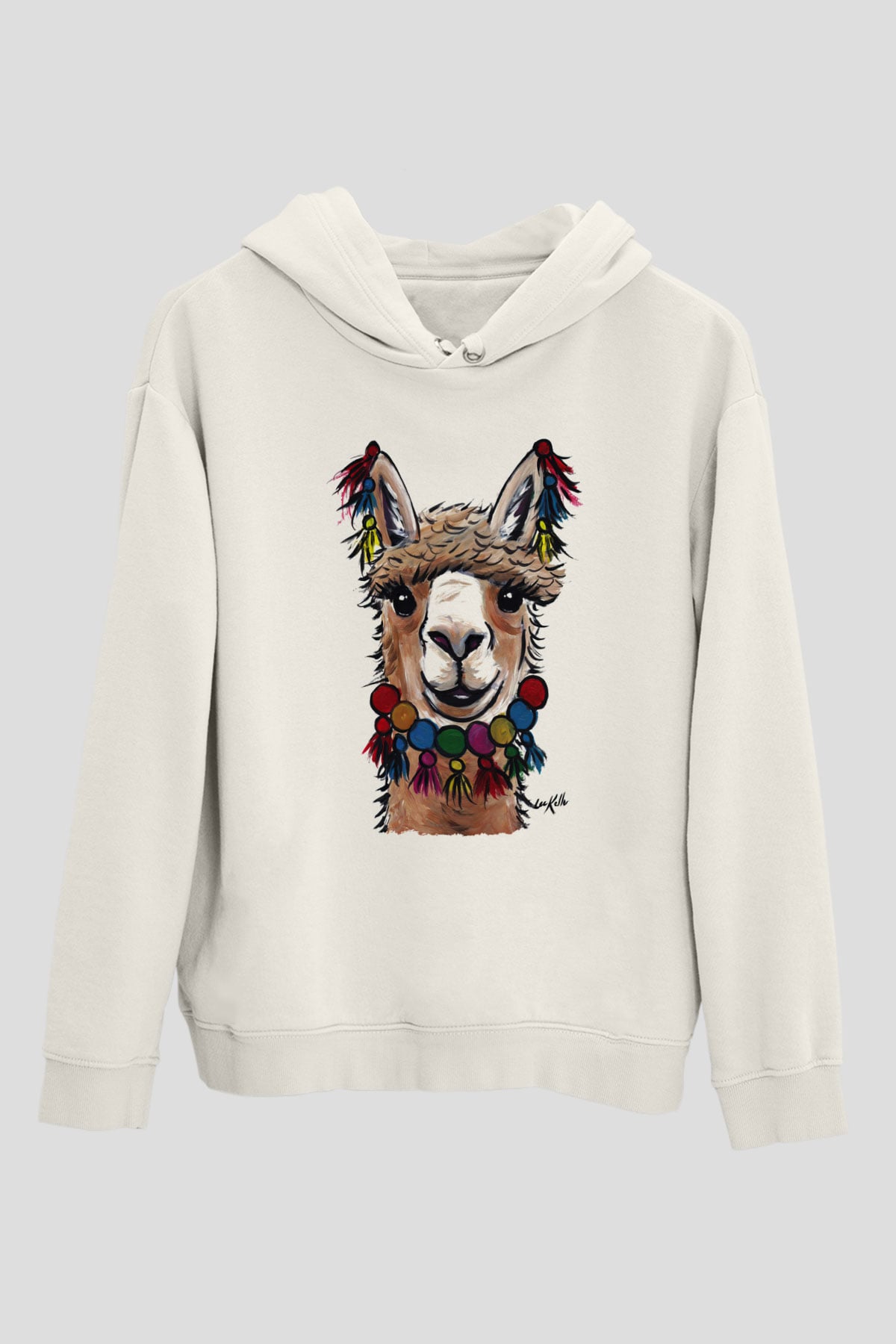 Lama Beyaz Unisex Kapşonlu Sweatshirt
