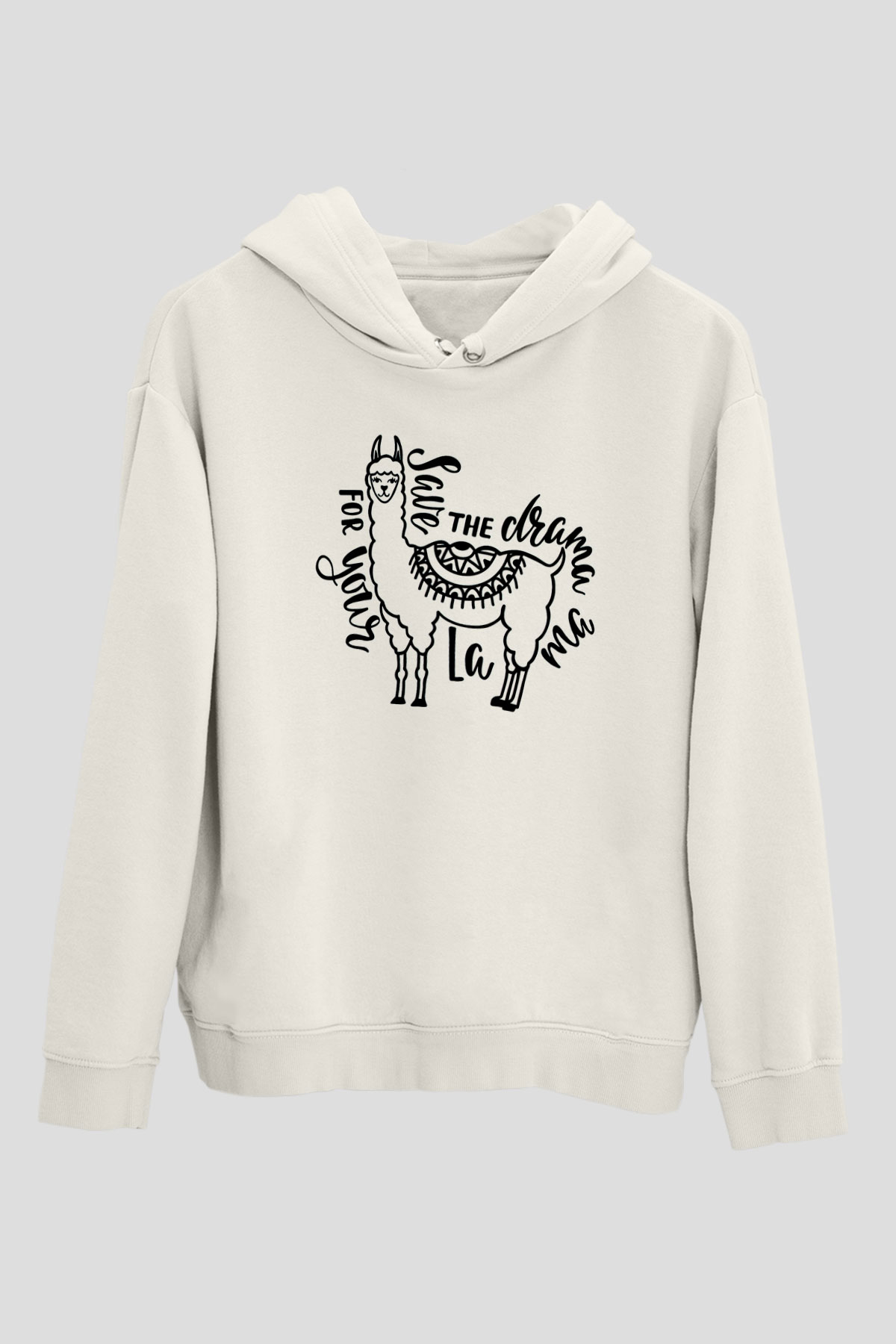 Lama Beyaz Unisex Kapşonlu Sweatshirt