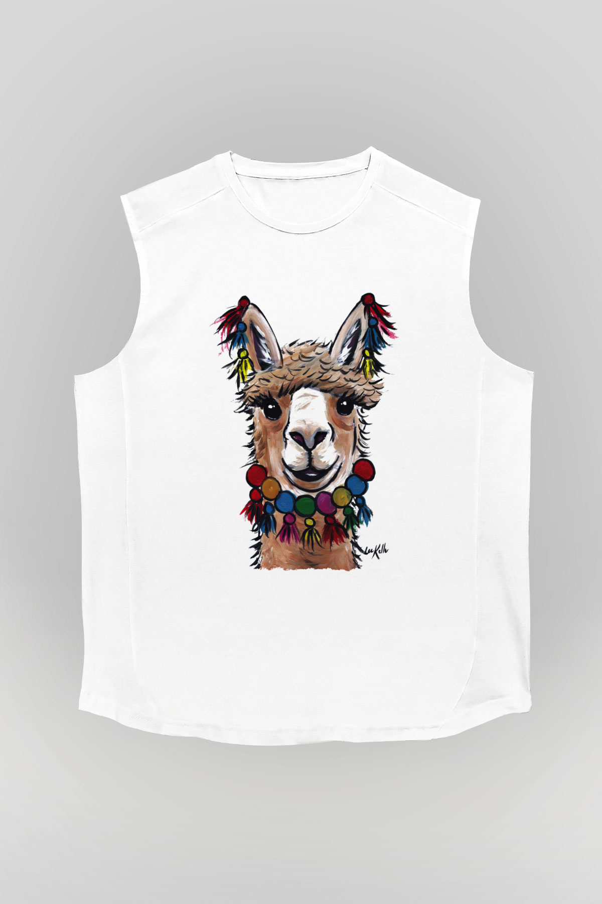Lama Beyaz Unisex Kolsuz Tişört