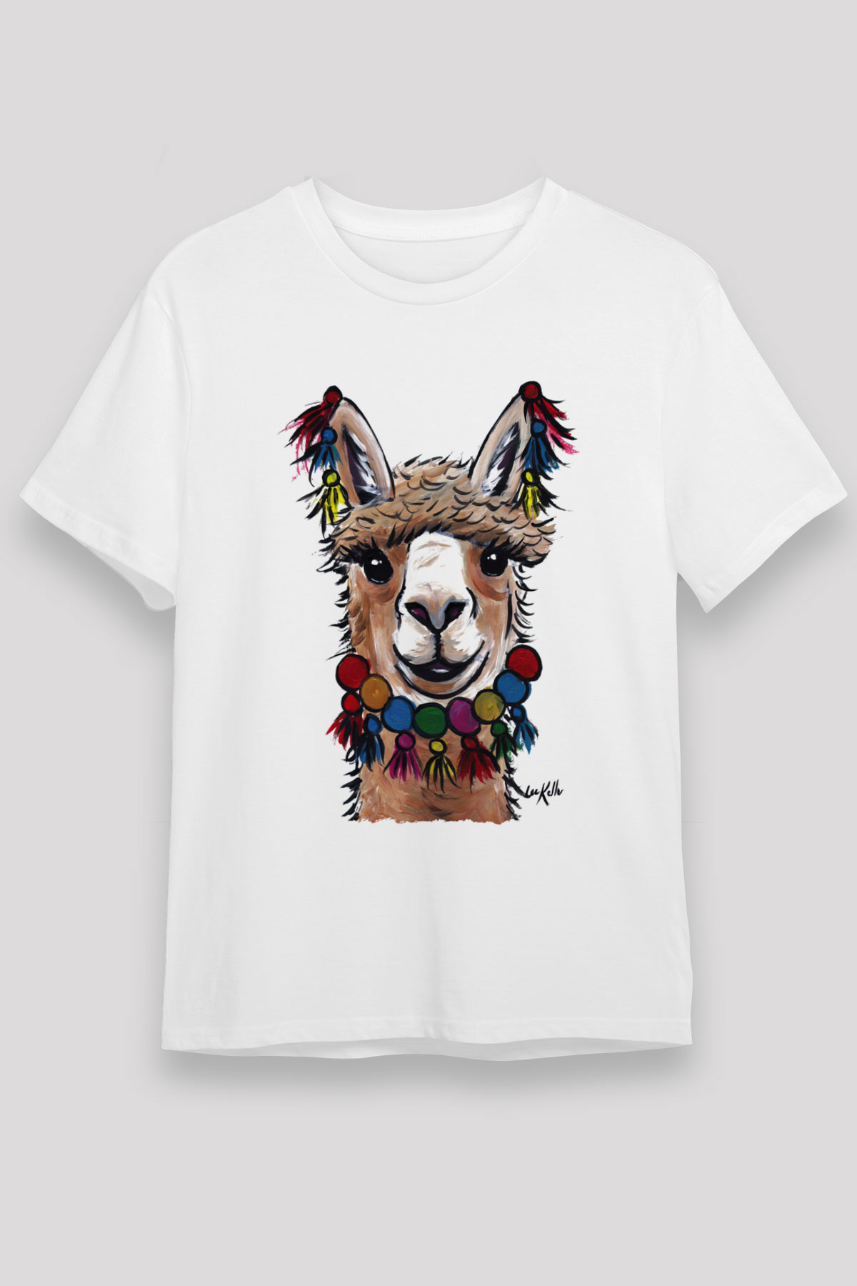 Lama Beyaz Unisex Tişört T-Shirt - TişörtFabrikası