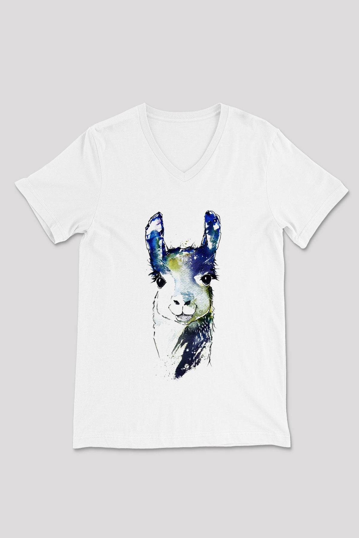 Lama Beyaz Unisex V Yaka Tişört T-Shirt