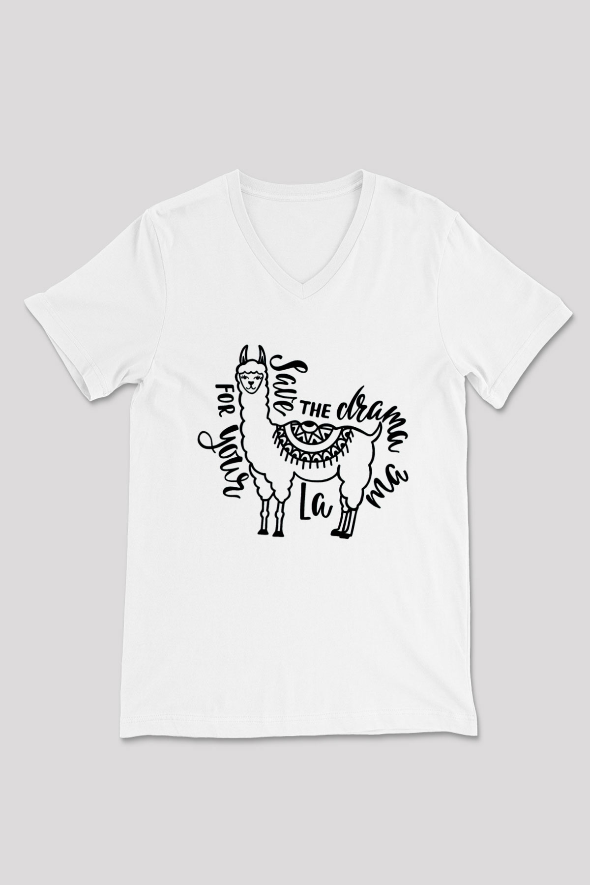 Lama Beyaz Unisex V Yaka Tişört T-Shirt