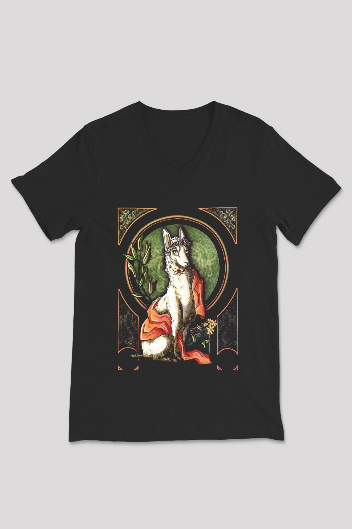 Lama Siyah Unisex V Yaka Tişört T-Shirt
