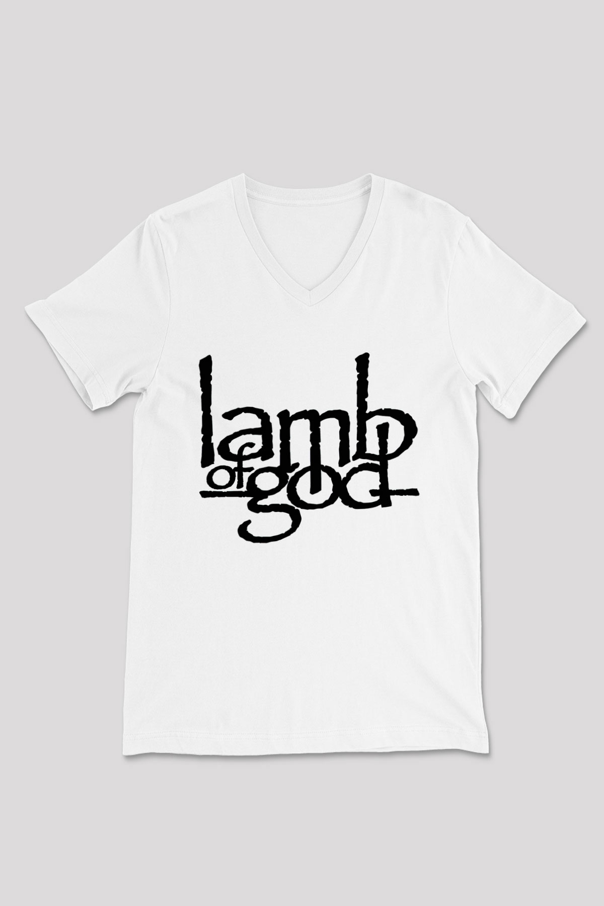 Lamb of God Beyaz Unisex V Yaka Tişört T-Shirt