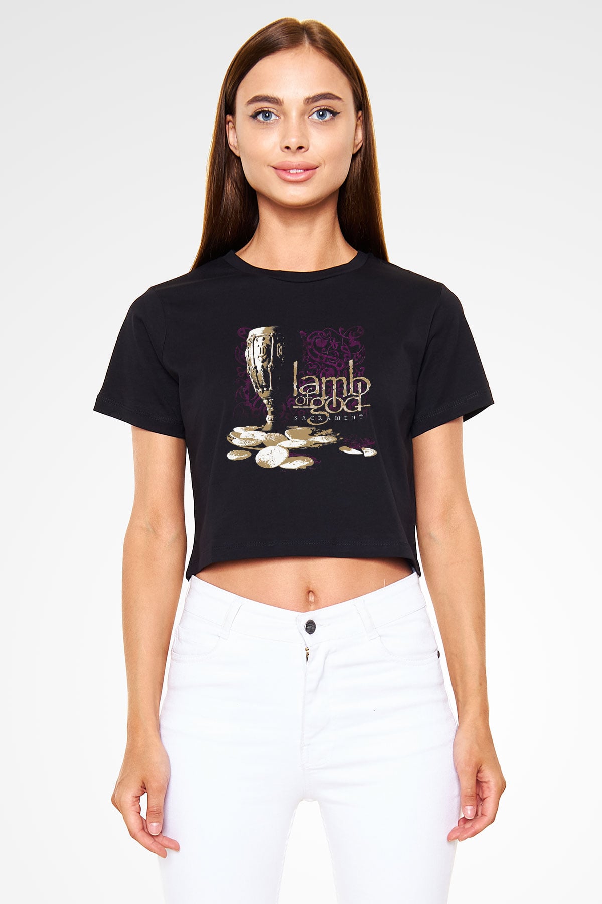 Lamb of God Siyah Crop Top Tişört
