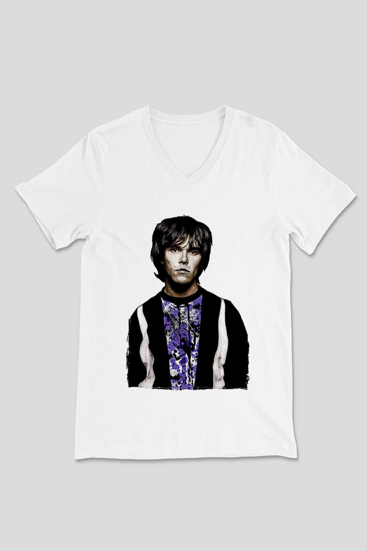 Lan Brown Baskılı Beyaz Unisex V Yaka Tişört - Tshirt