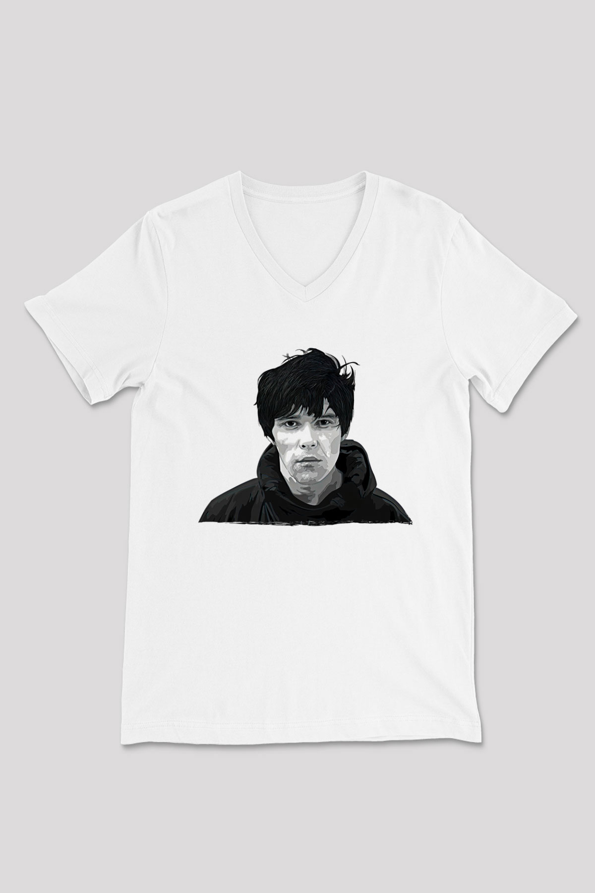 Lan Brown Baskılı Beyaz Unisex V Yaka Tişört - Tshirt