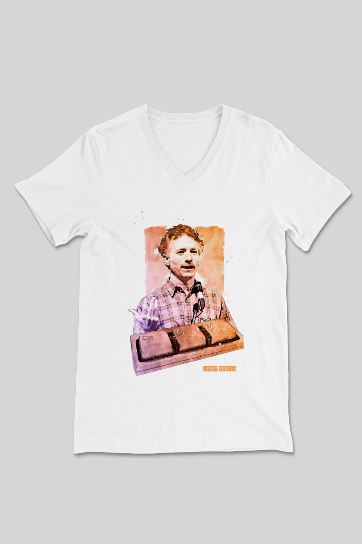 Larry Tesler Baskılı Unisex V Yaka Beyaz Tişört - Tshirt