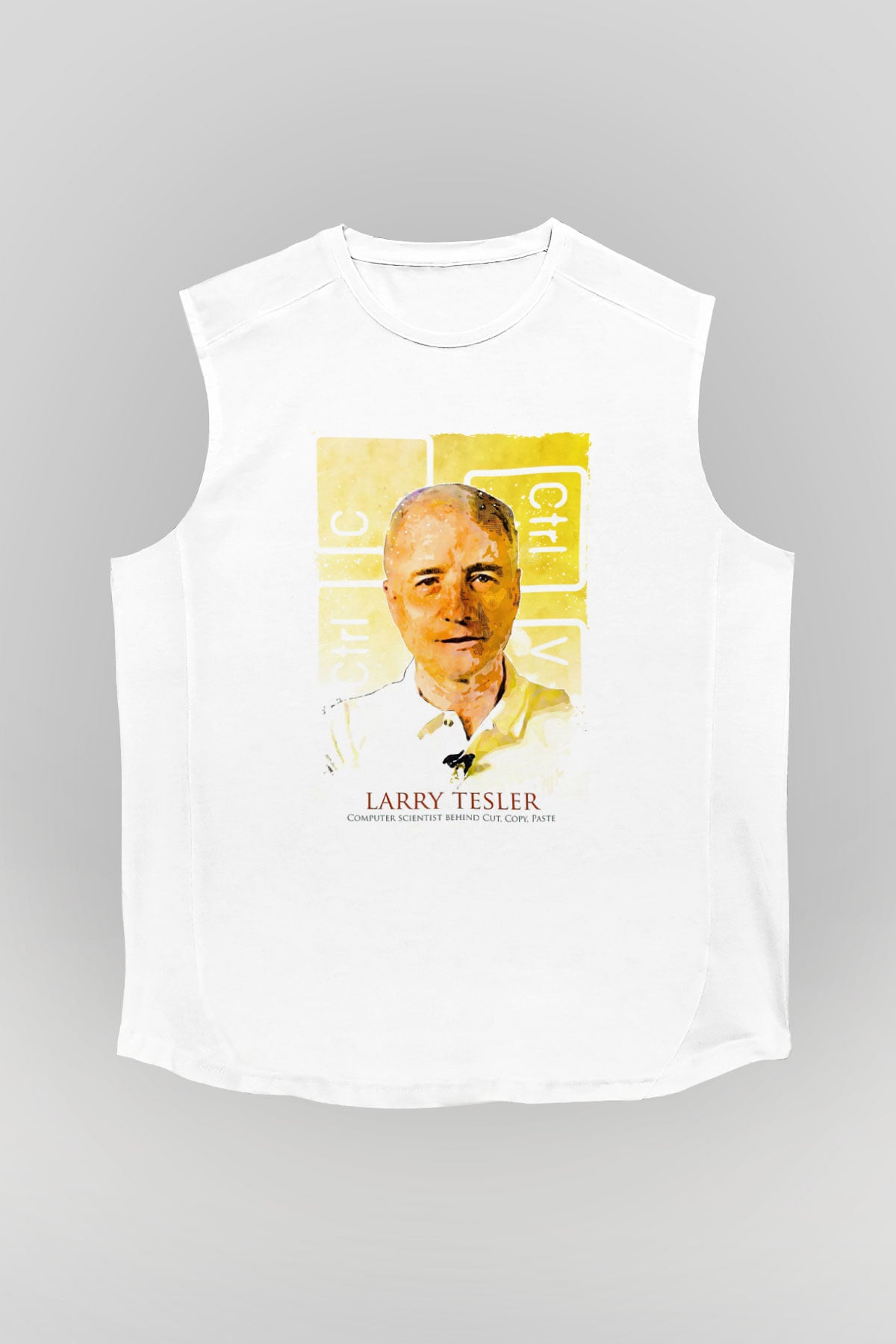 Larry Tesler Renkli Portre Baskılı Unisex Kolsuz Beyaz Tişört - Tshirt