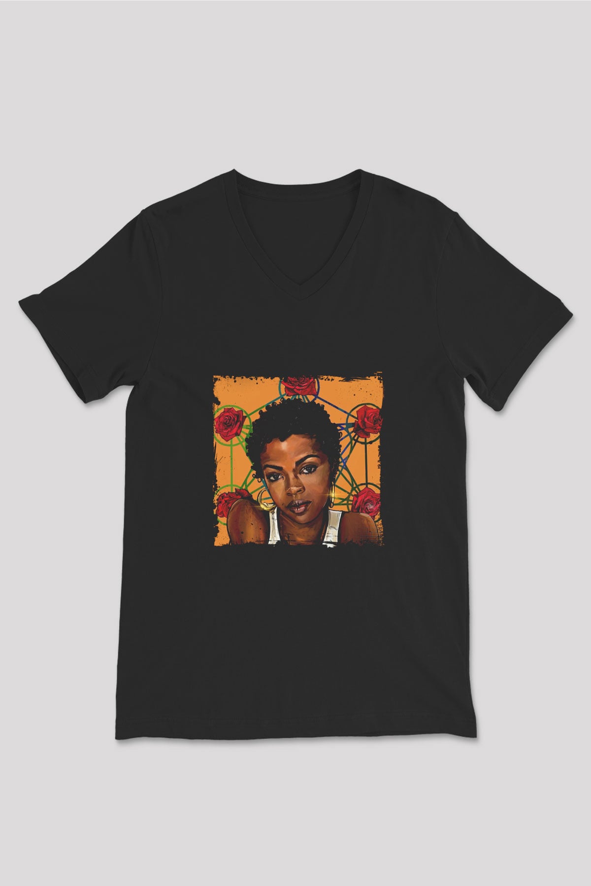 Lauryn Hill Baskılı Unisex Siyah V Yaka Tişört