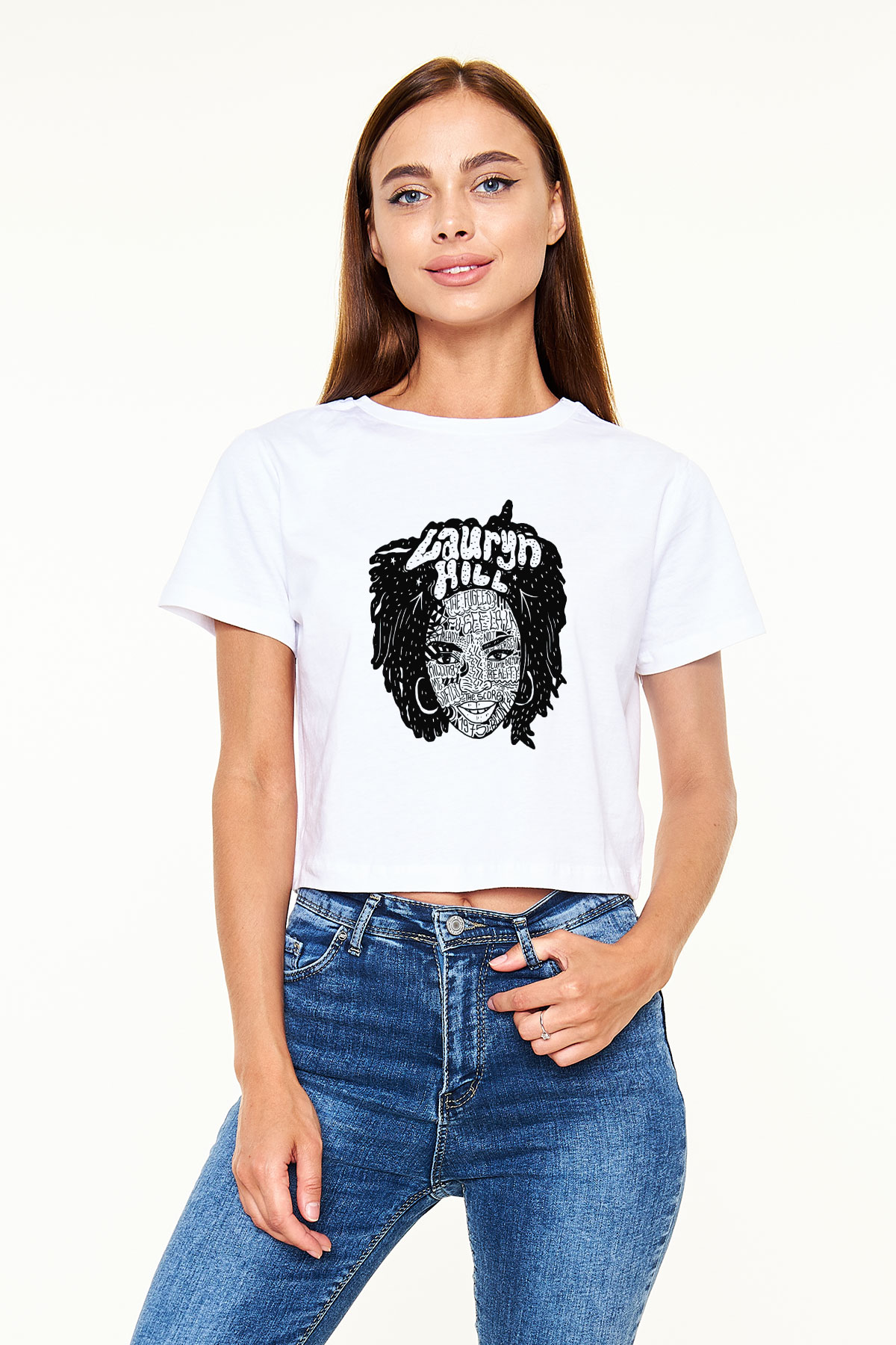 Lauryn Hill Beyaz Croptop Tişört