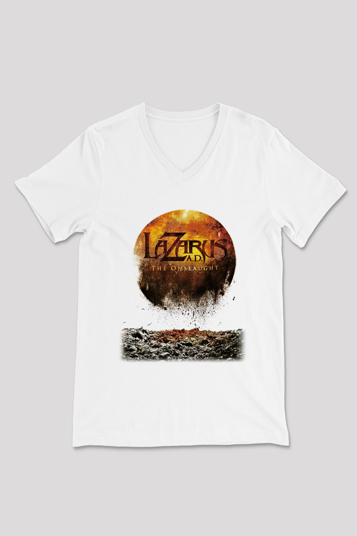 Lazarus A.D. Beyaz Unisex V Yaka Tişört T-Shirt