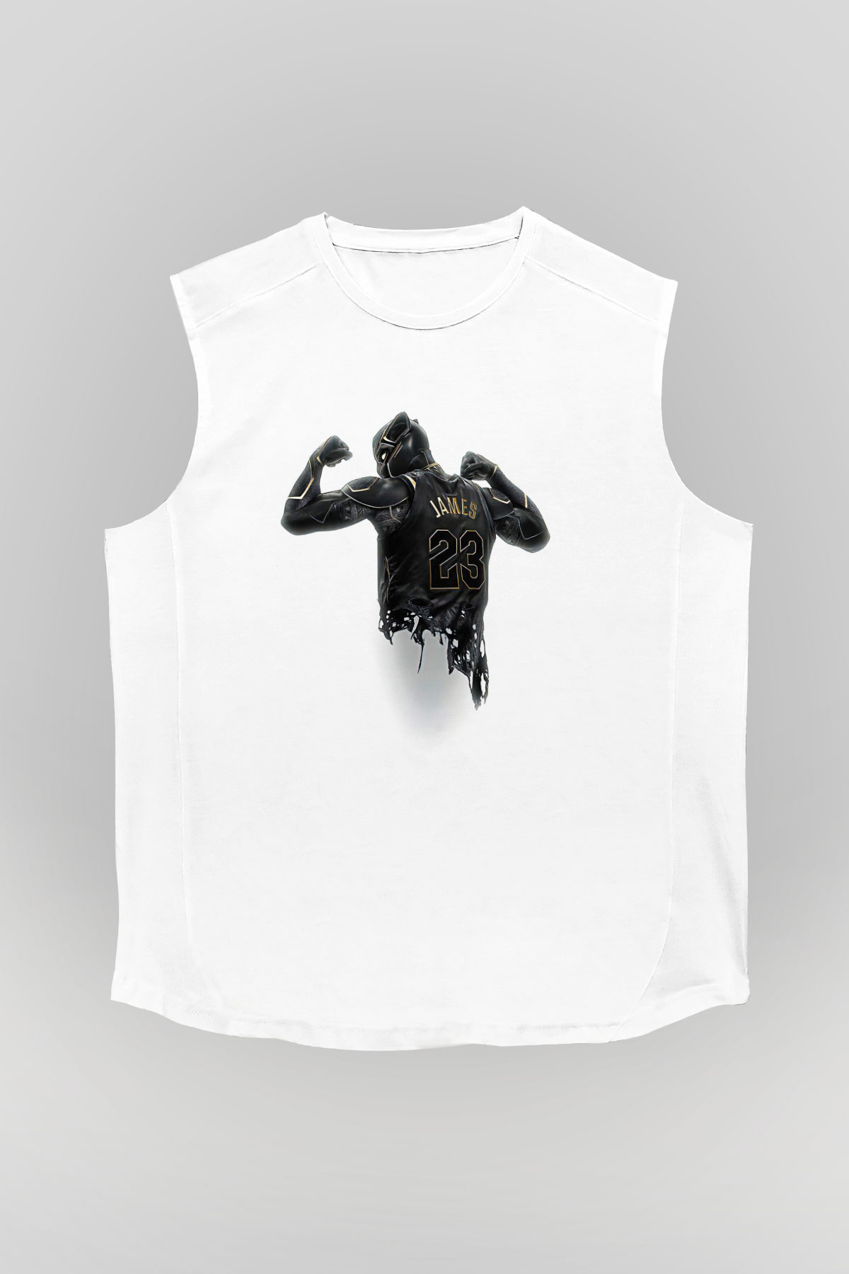 Lebron James Baskılı Beyaz Unisex Kolsuz Tişört - Tshirt