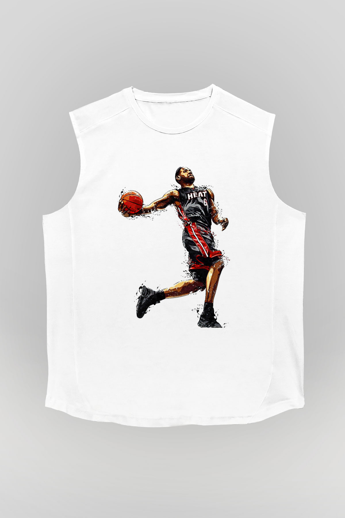 Lebron James Baskılı Beyaz Unisex Kolsuz Tişört - Tshirt