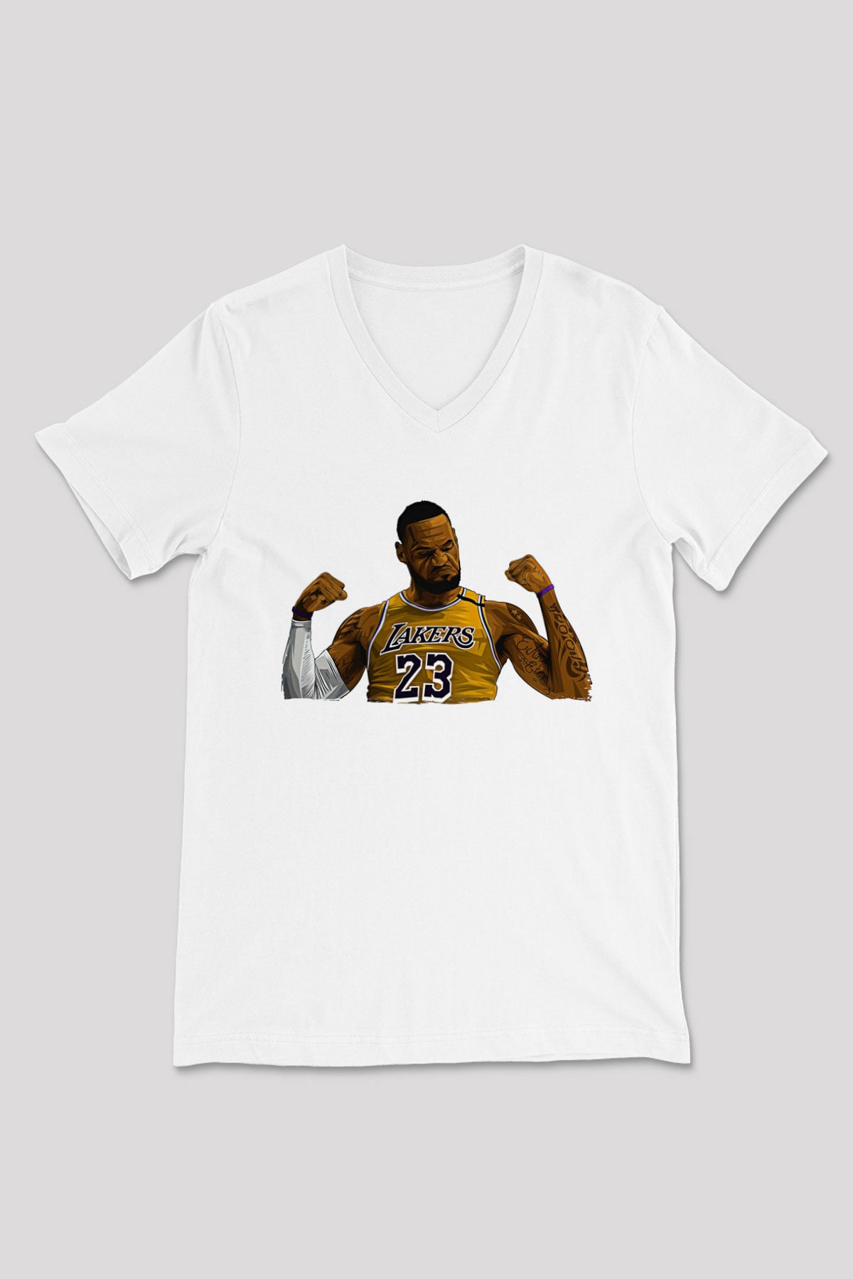 Lebron James Baskılı Beyaz Unisex V Yaka Tişört - Tshirt
