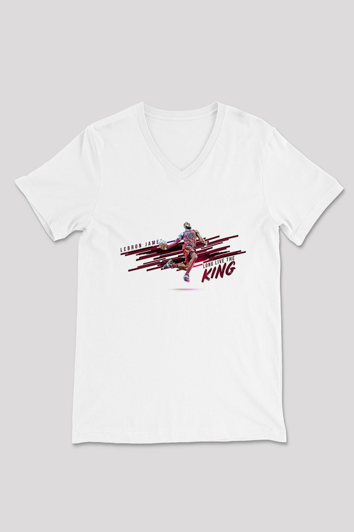 Lebron James Baskılı Beyaz Unisex V Yaka Tişört - Tshirt