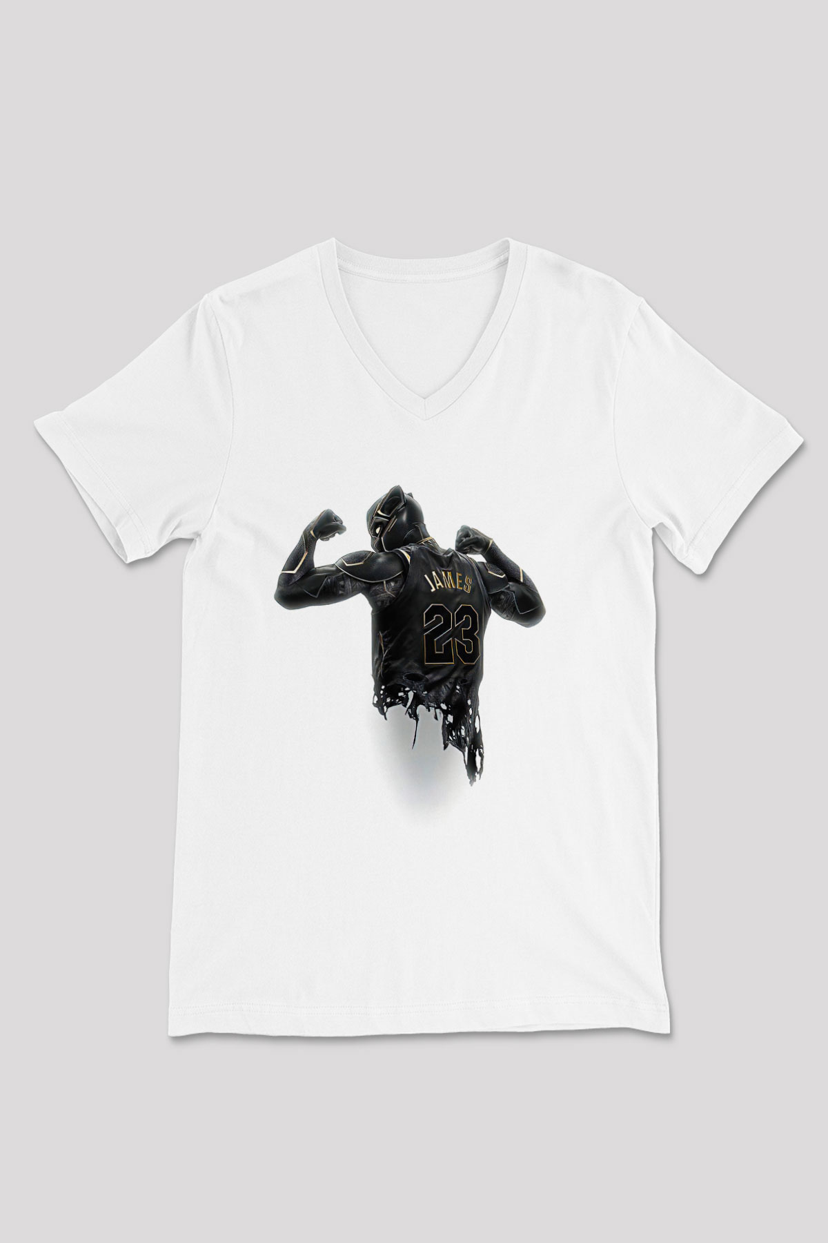 Lebron James Baskılı Beyaz Unisex V Yaka Tişört - Tshirt