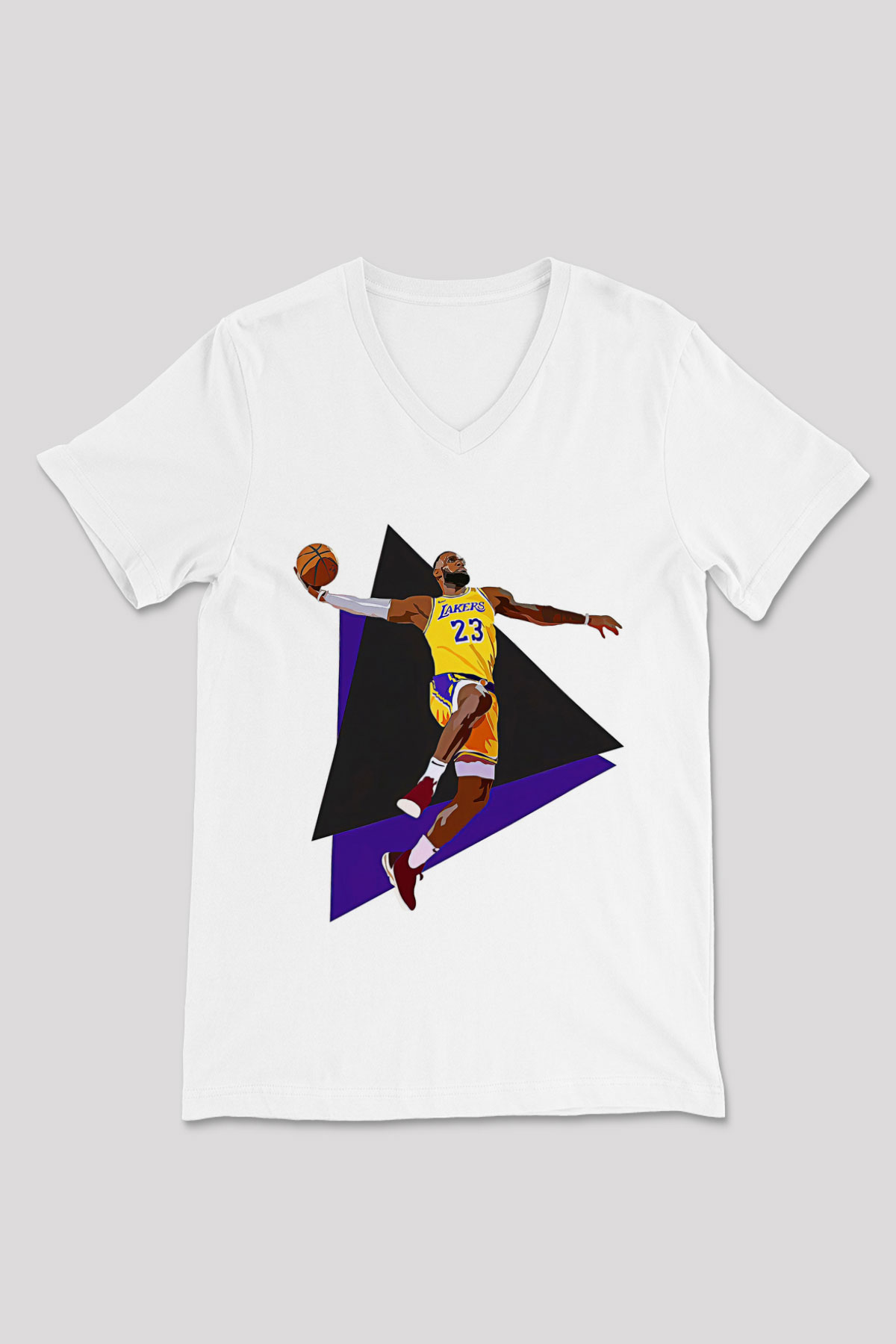 Lebron James Baskılı Beyaz Unisex V Yaka Tişört - Tshirt