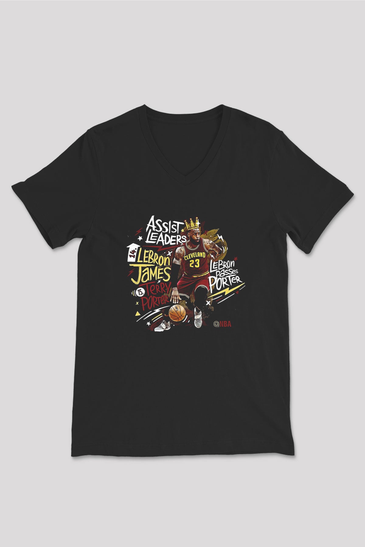 Lebron James Baskılı Unisex Siyah V Yaka Tişört - Tshirt