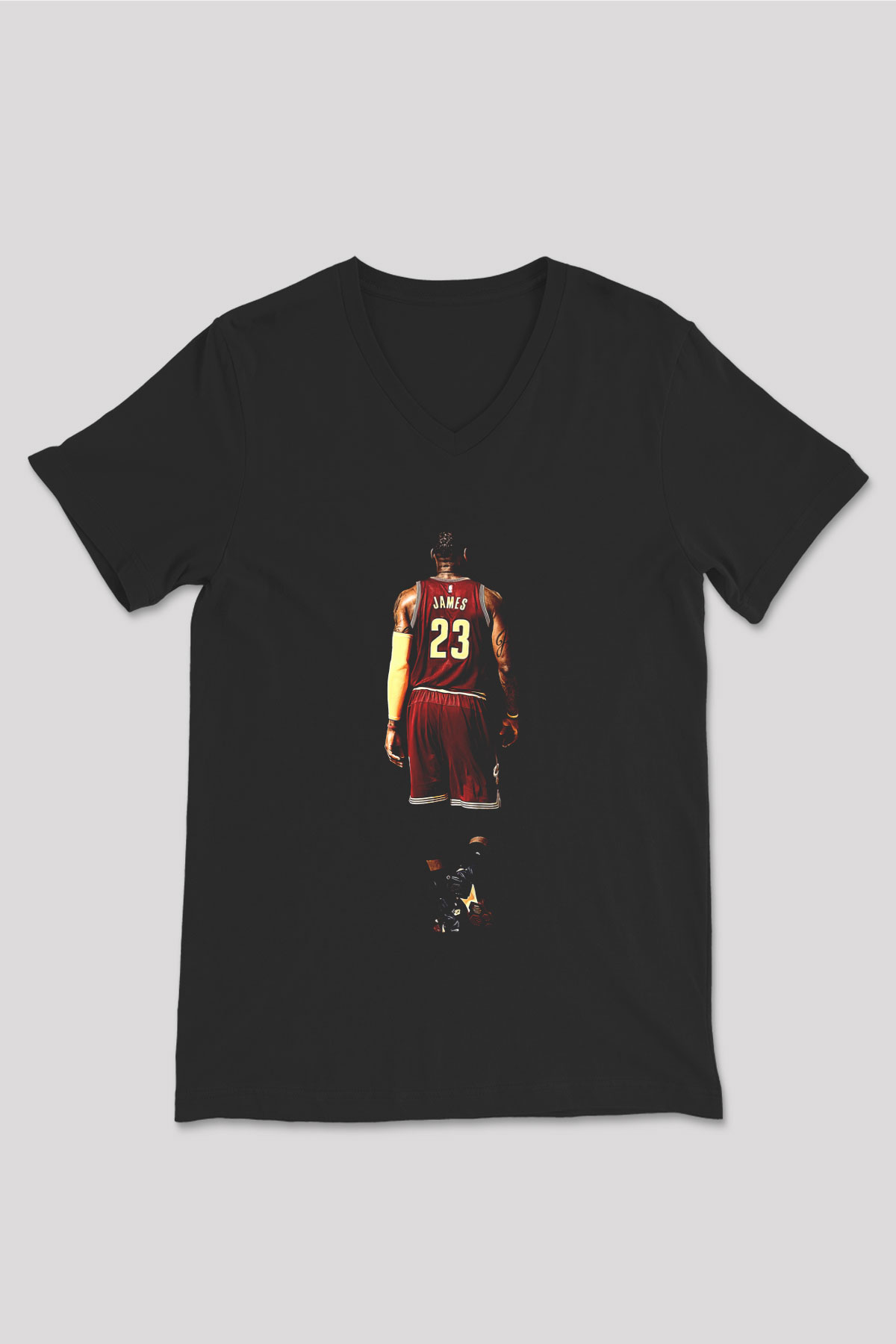 Lebron James Baskılı Unisex Siyah V Yaka Tişört - Tshirt