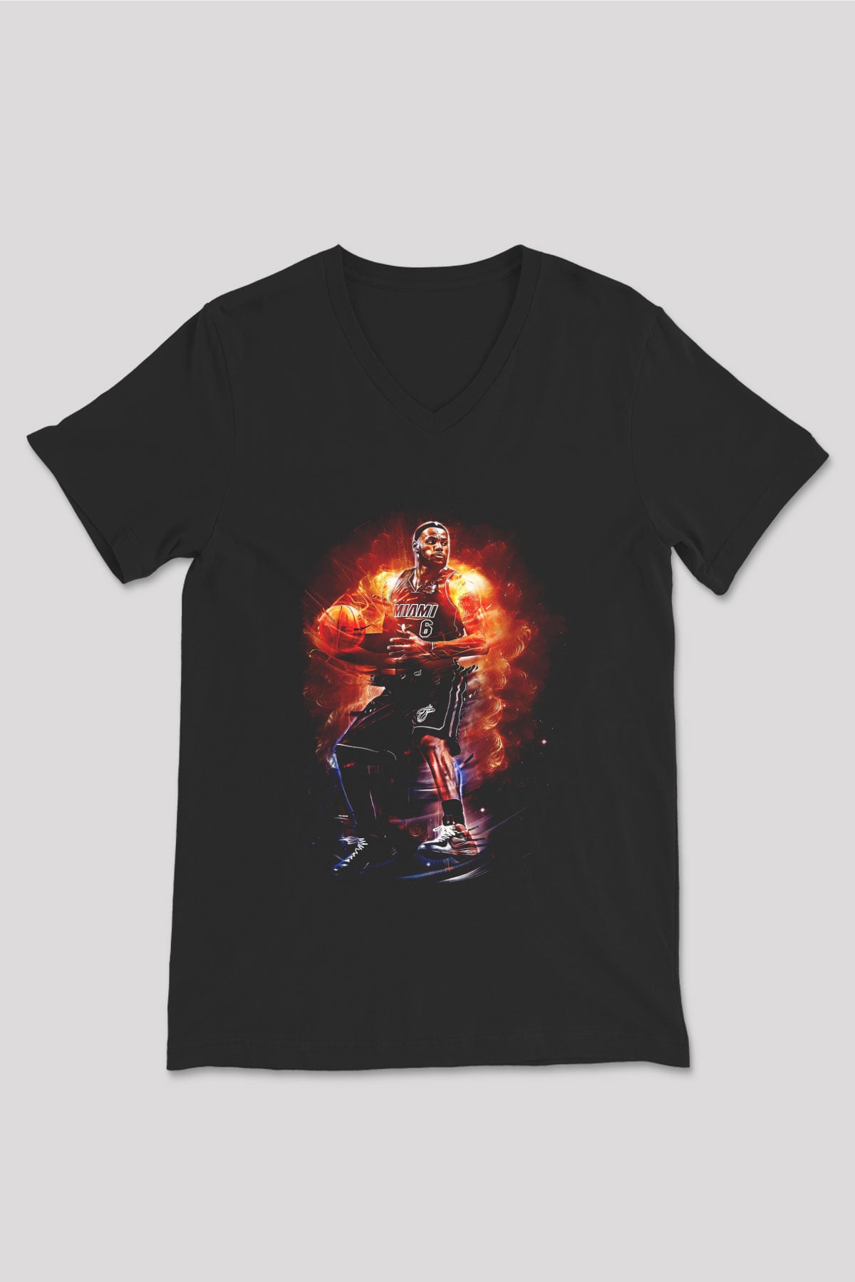 Lebron James Baskılı Unisex Siyah V Yaka Tişört - Tshirt