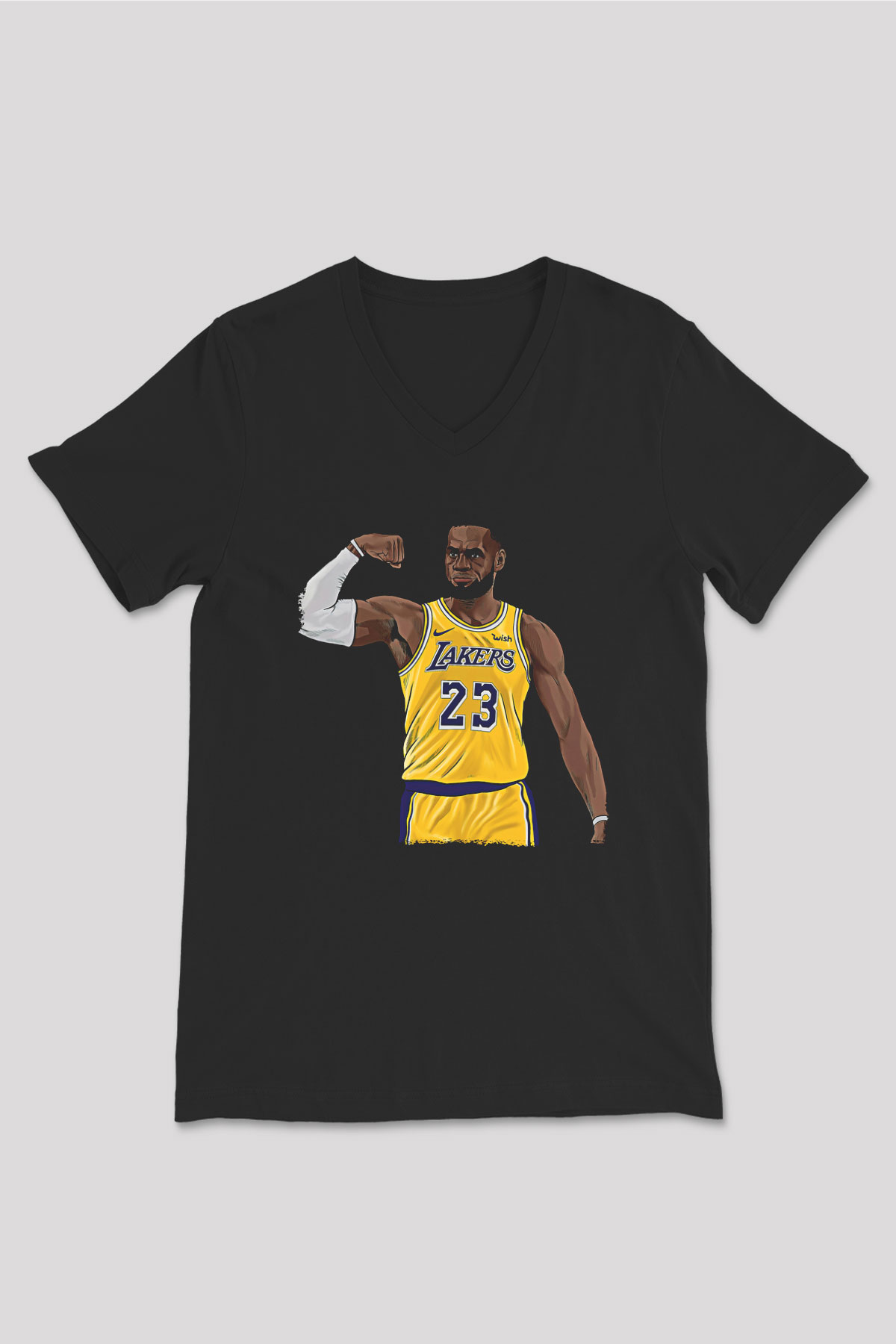 Lebron James Baskılı Unisex Siyah V Yaka Tişört - Tshirt