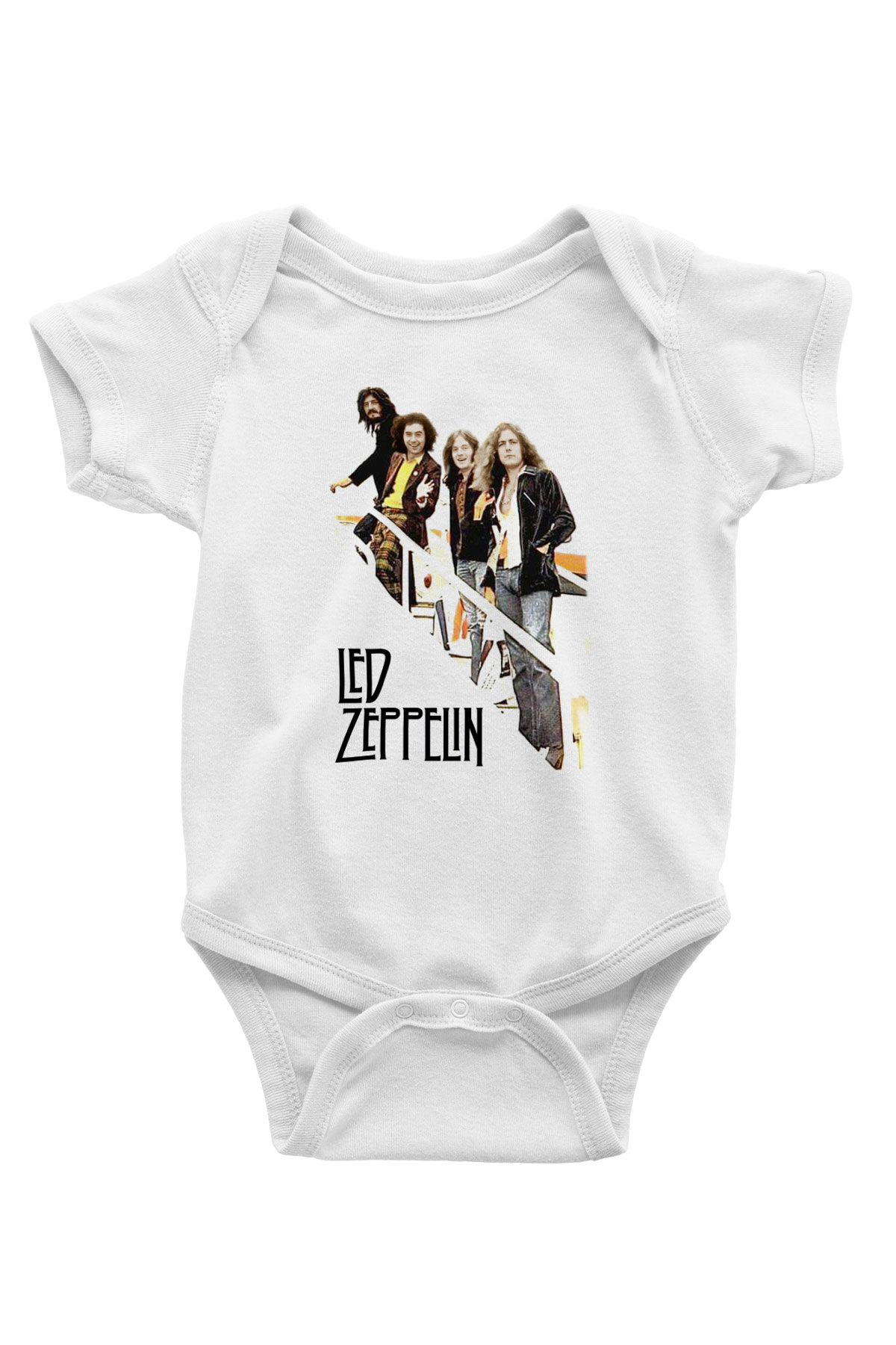 Led Zeppelin Baskılı Beyaz Unisex Bebek Body - Zıbın
