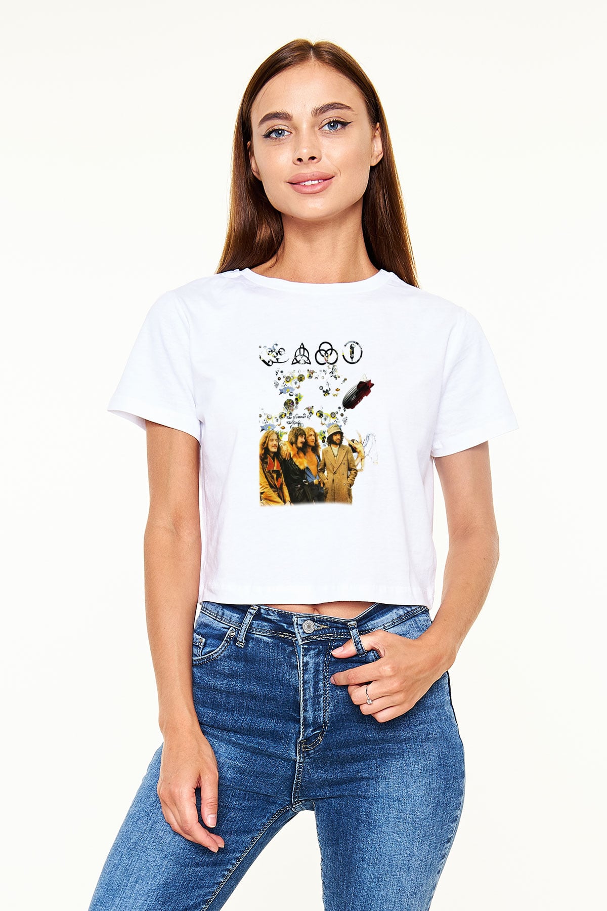 Led Zeppelin Beyaz Croptop Tişört