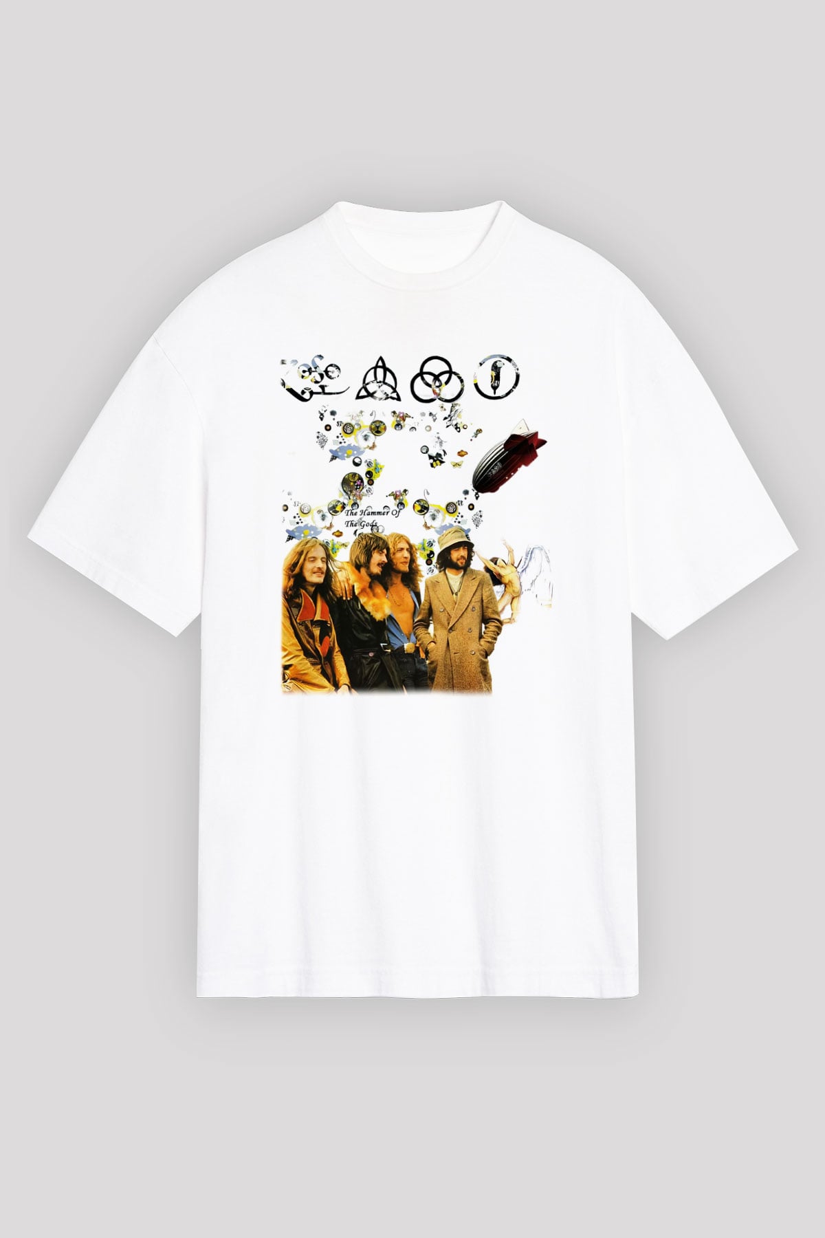Led Zeppelin Beyaz Unisex Oversize Tişört T-Shirt