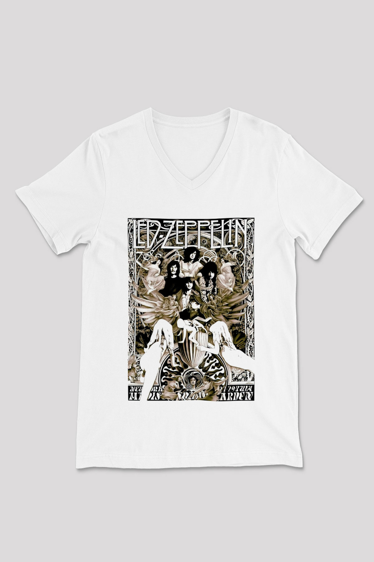 Led Zeppelin Beyaz Unisex V Yaka Tişört T-Shirt