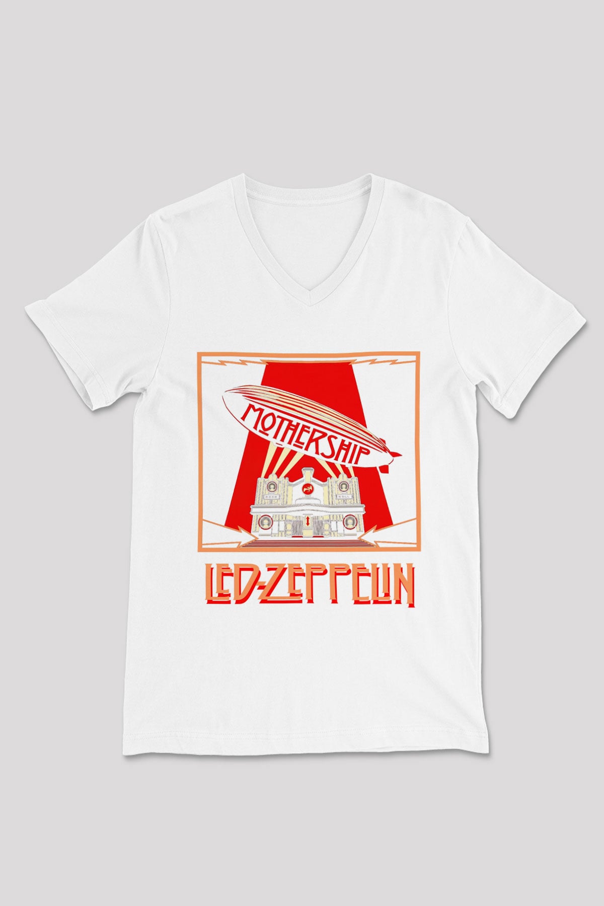 Led Zeppelin Beyaz Unisex V Yaka Tişört T-Shirt